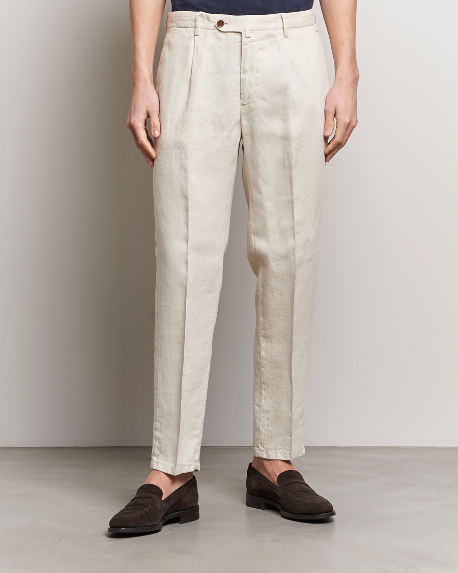 Heren | Italian Department | Briglia 1949 | Pleated Linen Trousers Beige