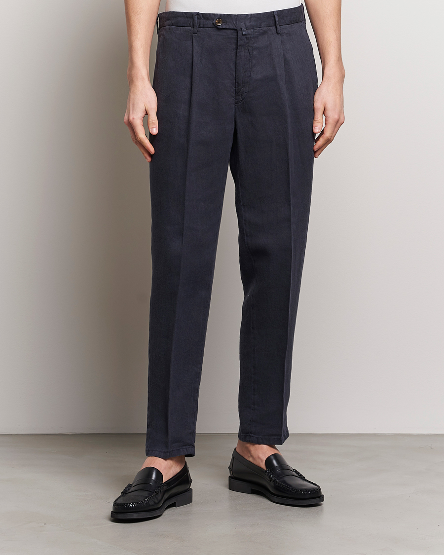 Heren | Italian Department | Briglia 1949 | Pleated Linen Trousers Navy