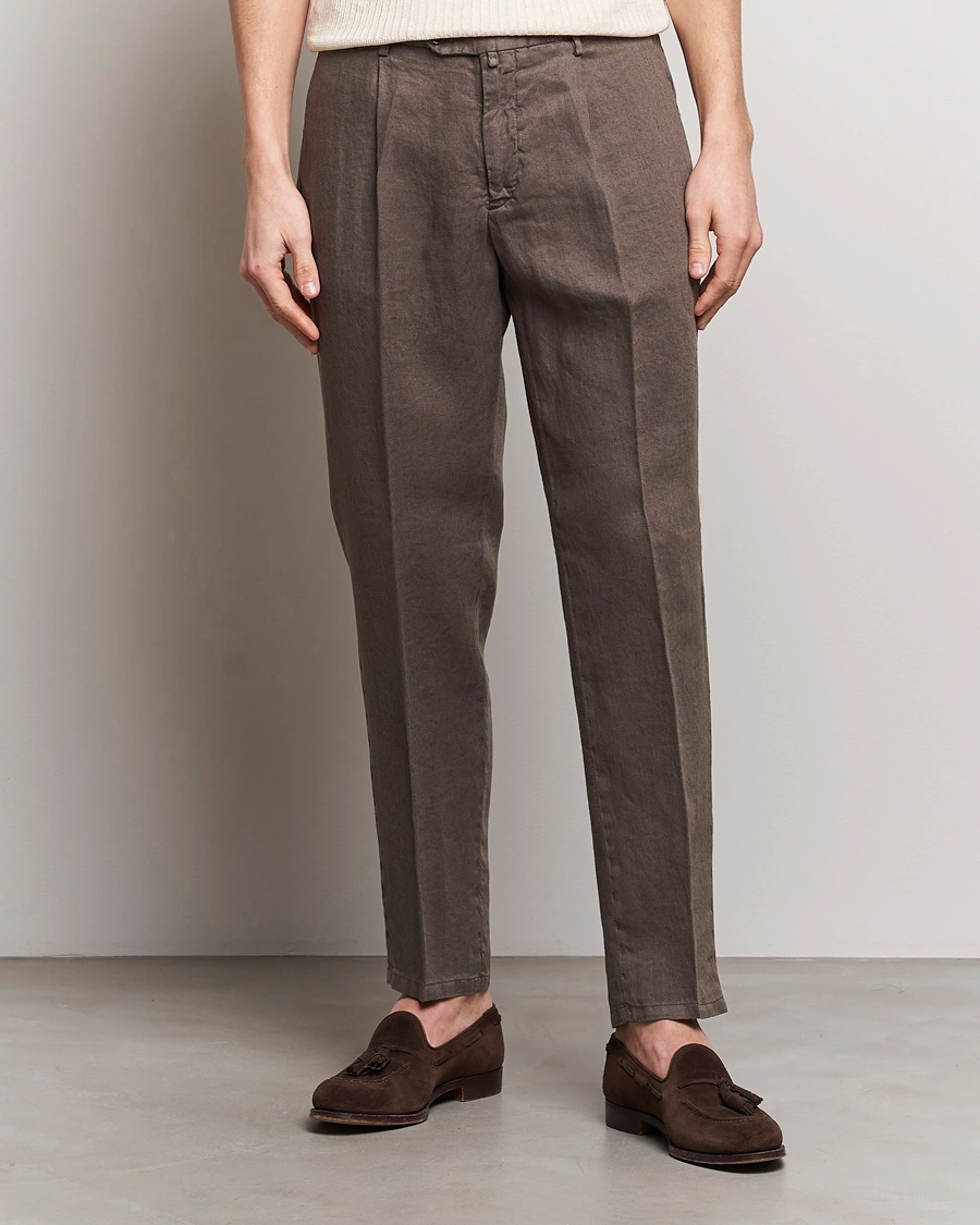 Heren | Afdelingen | Briglia 1949 | Pleated Linen Trousers Brown