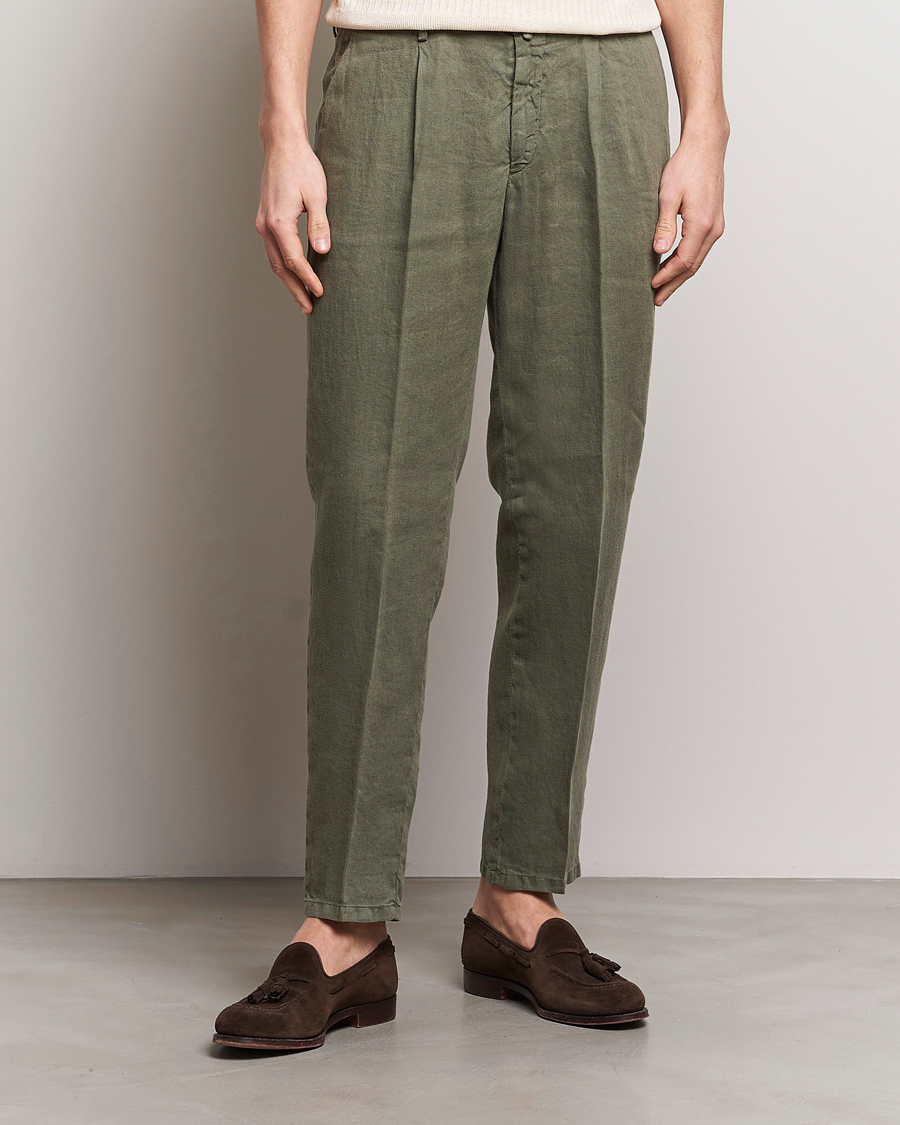 Heren | Afdelingen | Briglia 1949 | Pleated Linen Trousers Olive