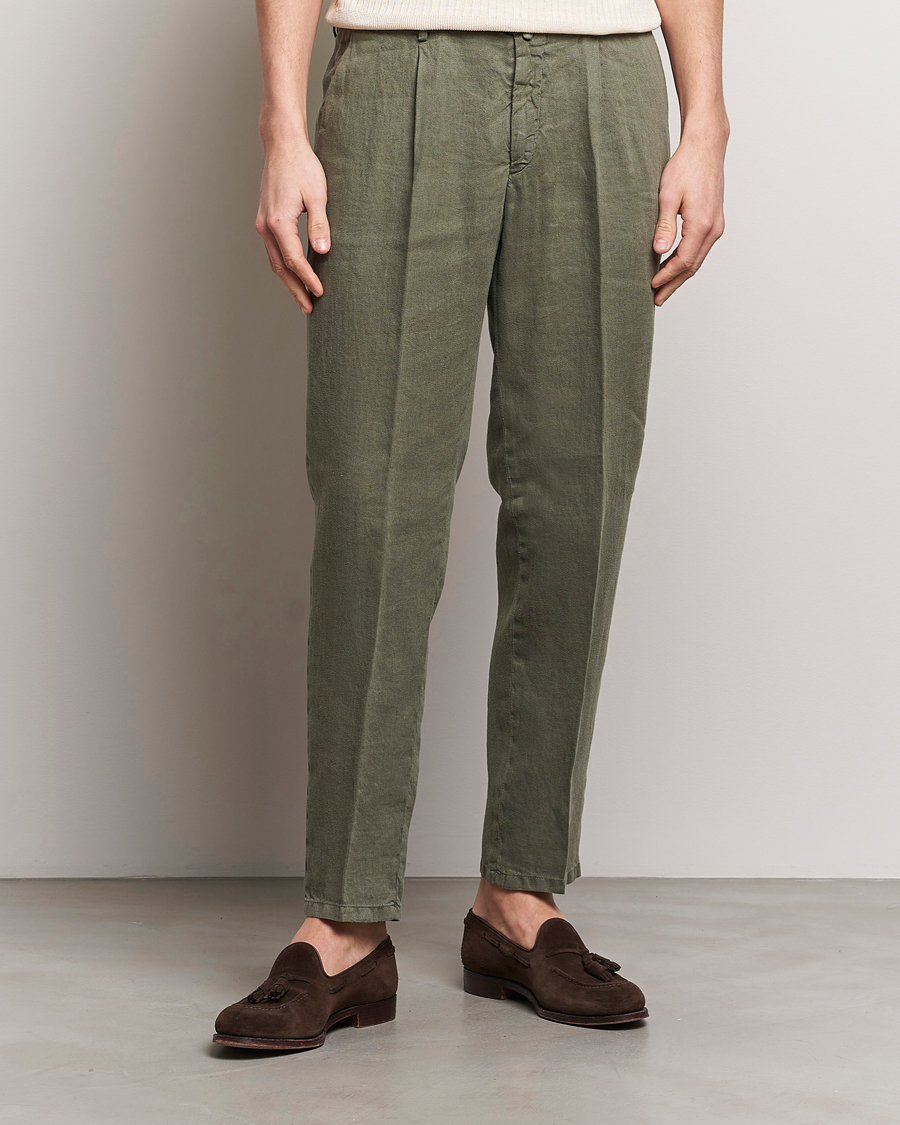 Heren | Italian Department | Briglia 1949 | Pleated Linen Trousers Olive