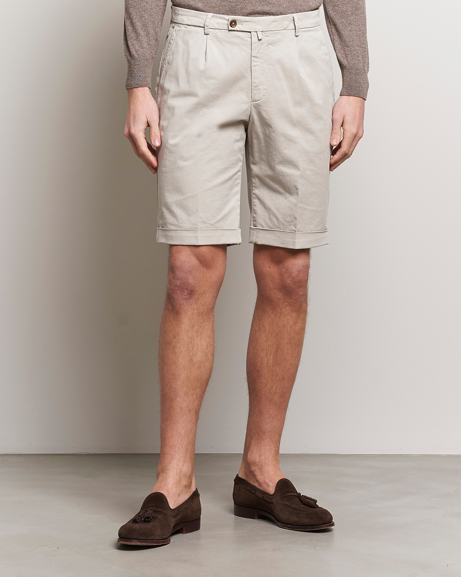 Heren | Chino-shorts | Briglia 1949 | Pleated Cotton Shorts Beige