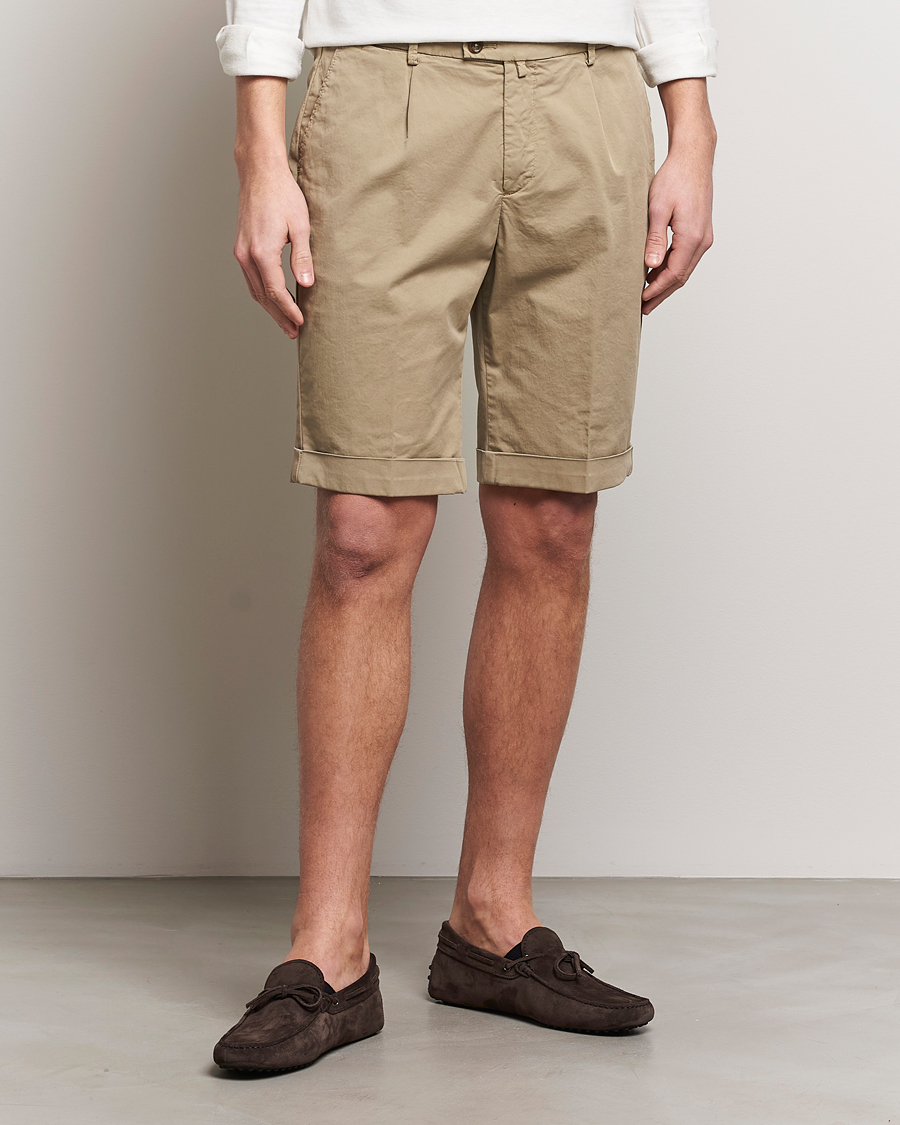 Heren | Italian Department | Briglia 1949 | Pleated Cotton Shorts Taupe