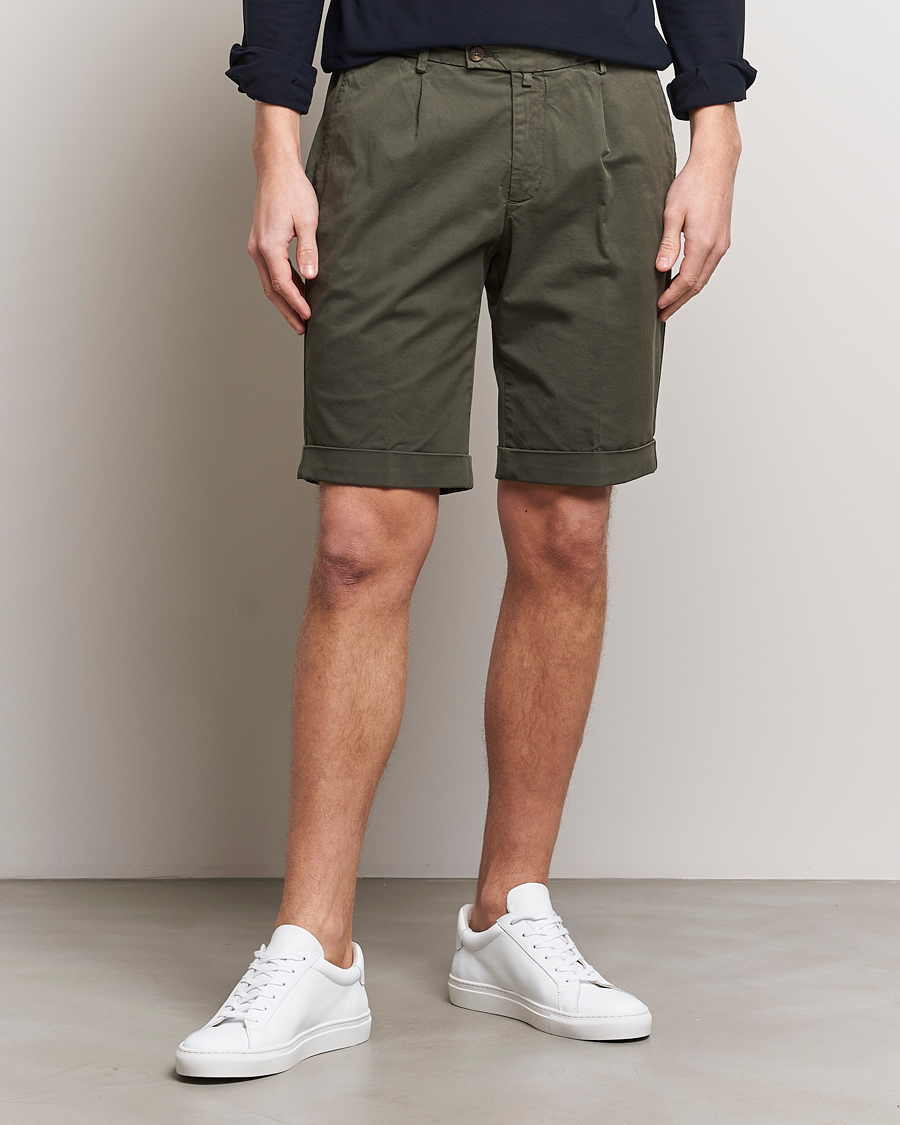 Heren | Chino-shorts | Briglia 1949 | Pleated Cotton Shorts Olive