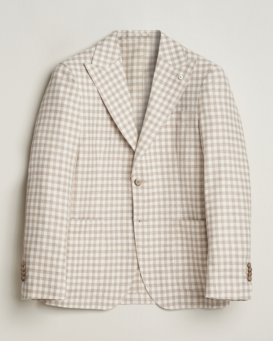 Heren | Blazers | L.B.M. 1911 | Checked Cotton Peak Lapel Blazer Beige