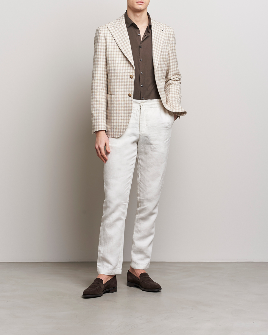 Heren | Blazers | L.B.M. 1911 | Checked Cotton Peak Lapel Blazer Beige