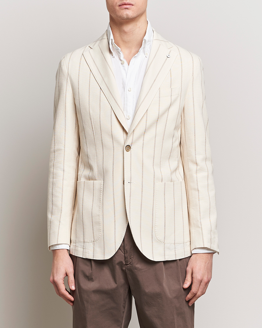Heren | Katoenen blazers | L.B.M. 1911 | Striped Cotton Blazer Beige
