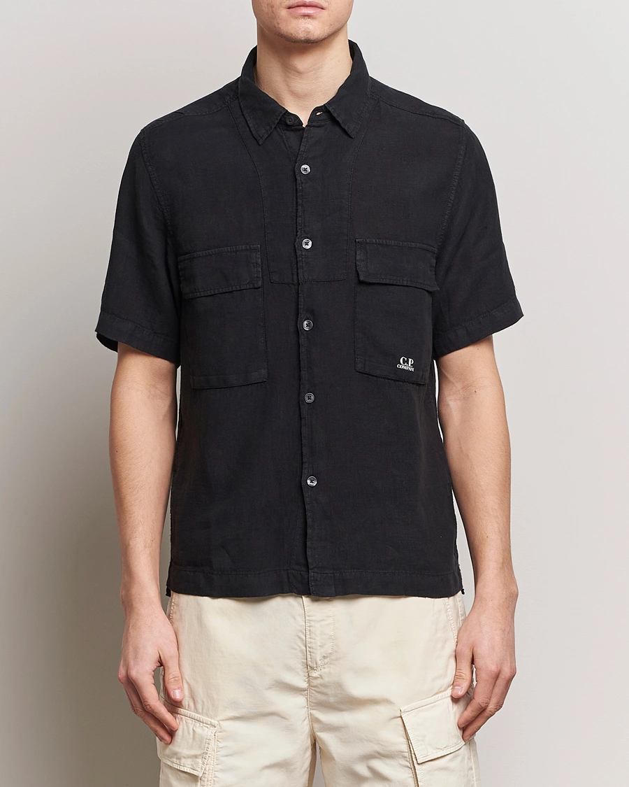 Heren | Overhemden met korte mouwen | C.P. Company | Short Sleeve Linen Shirt Black