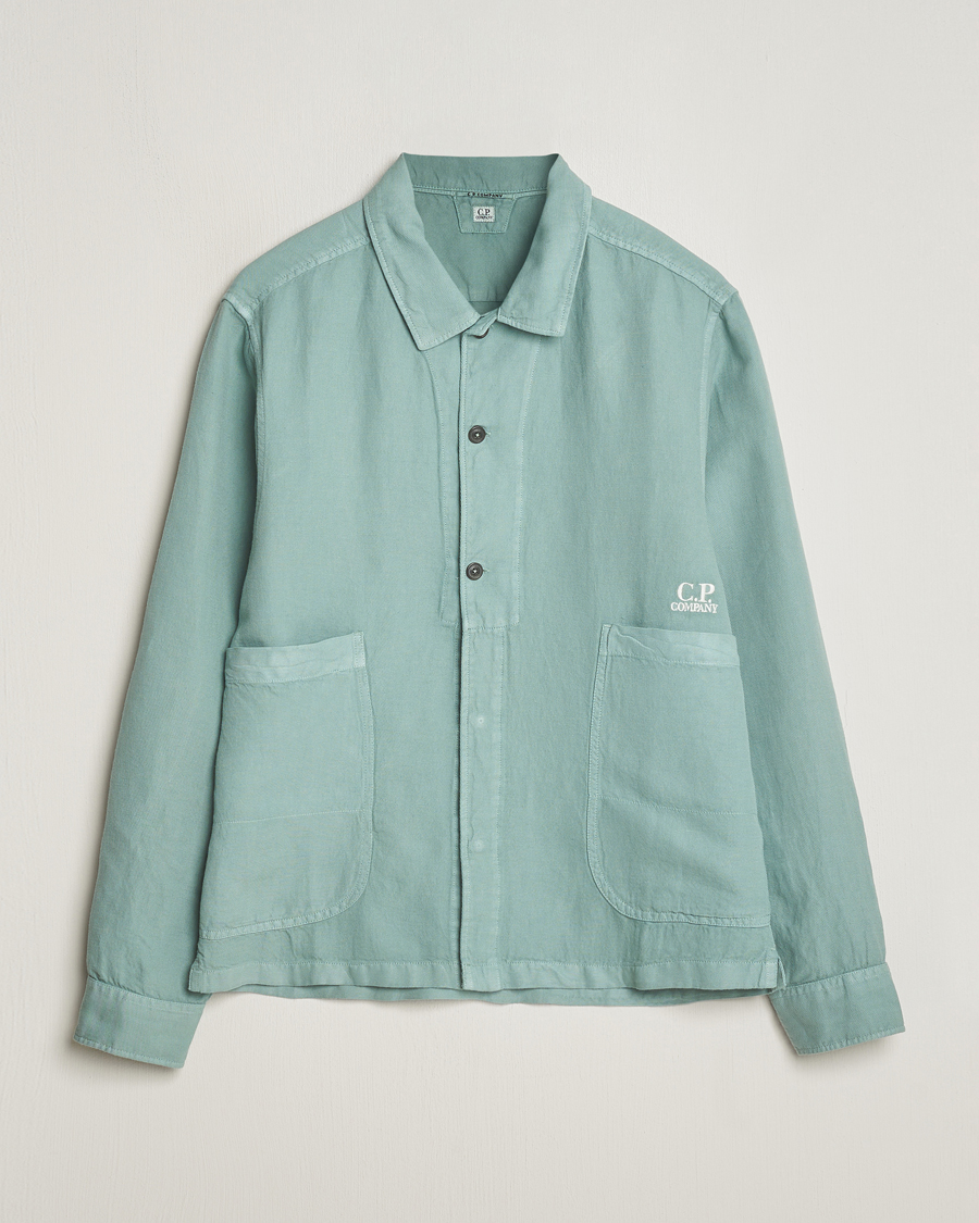 Heren | Overhemden | C.P. Company | Broken Linen/Cotton Overshirt Light Green