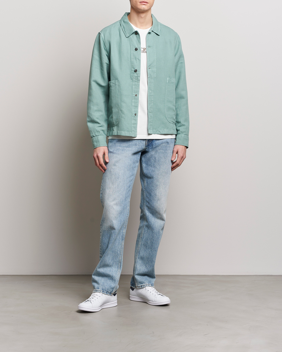 Heren | Overhemden | C.P. Company | Broken Linen/Cotton Overshirt Light Green