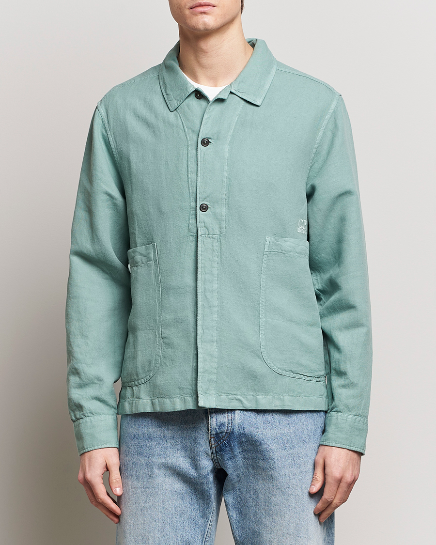 Heren | C.P. Company | C.P. Company | Broken Linen/Cotton Overshirt Light Green