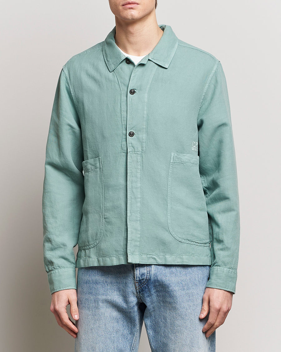 Heren | Contemporary Creators | C.P. Company | Broken Linen/Cotton Overshirt Light Green