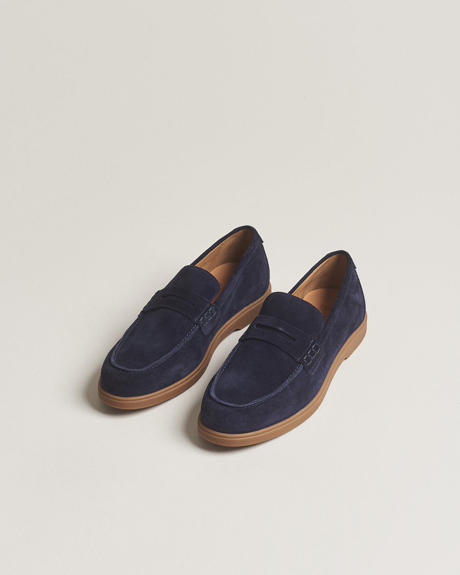 Heren | Handgemaakte schoenen | Loake 1880 | Lucca Suede Penny Loafer Navy