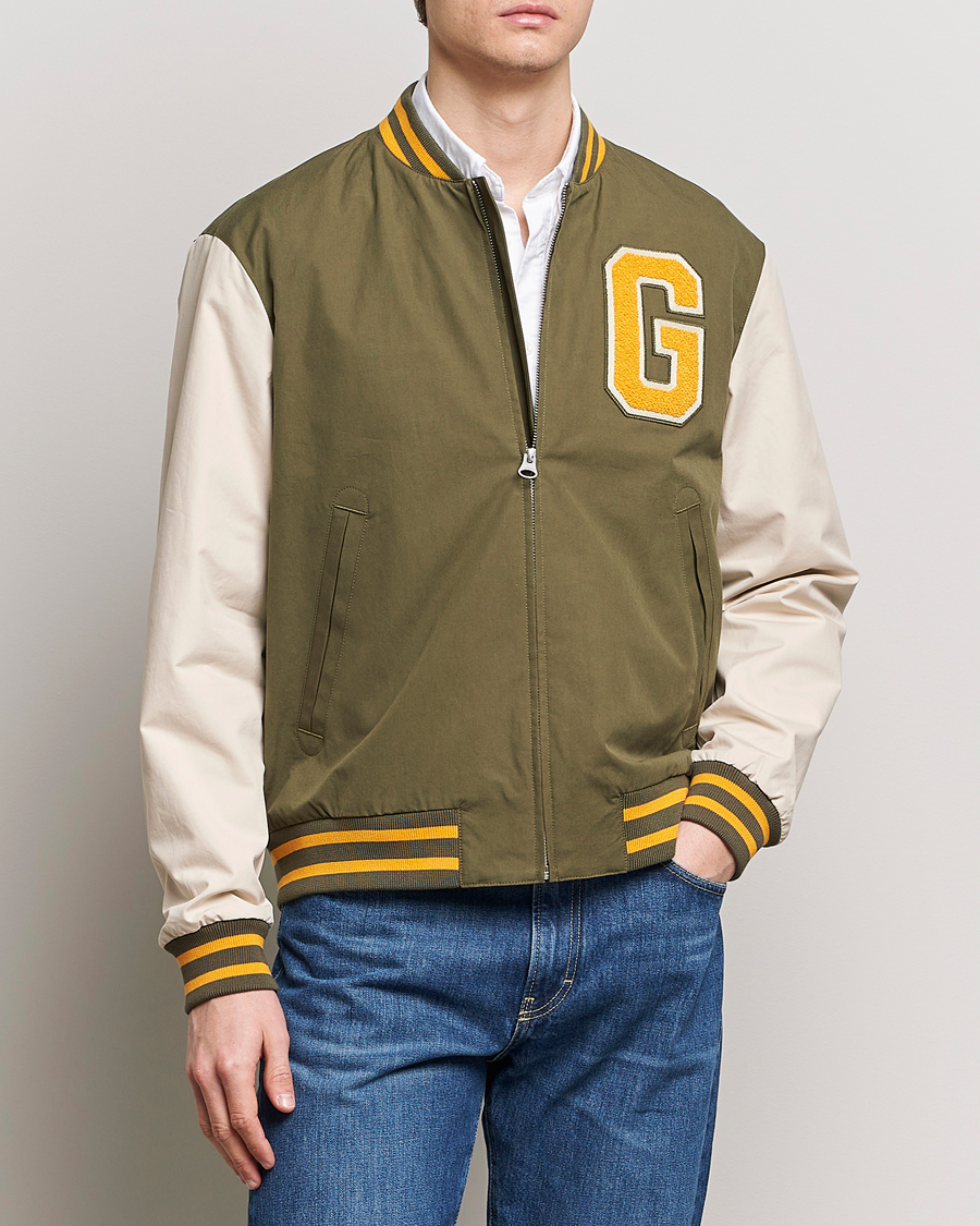 Heren | GANT | GANT | Light Varsity Jacket Green/Soft Oat