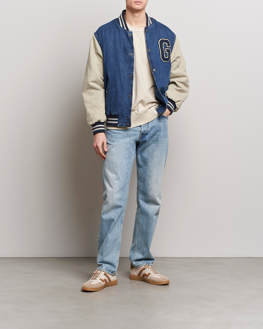 Heren | Jassen | GANT | Denim Varsity Jacket Dark Blue Worn In