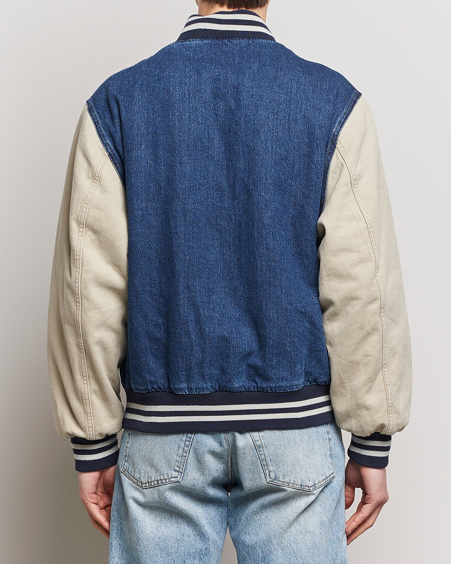 Heren | Jassen | GANT | Denim Varsity Jacket Dark Blue Worn In