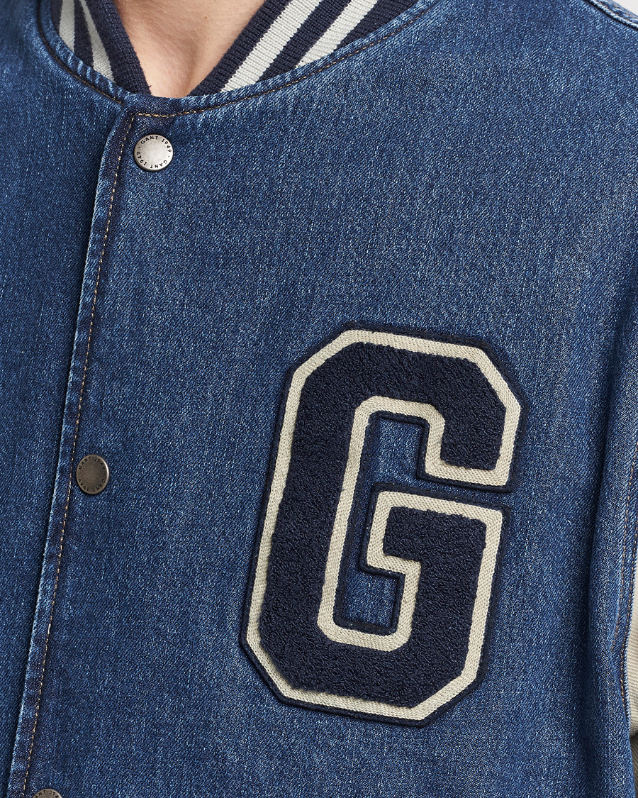 Heren | Jassen | GANT | Denim Varsity Jacket Dark Blue Worn In