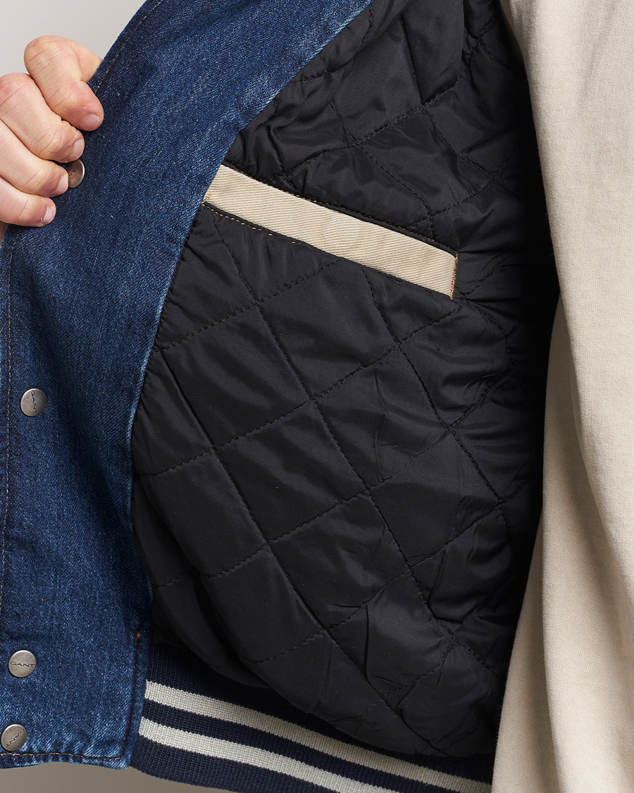 Heren | Jassen | GANT | Denim Varsity Jacket Dark Blue Worn In
