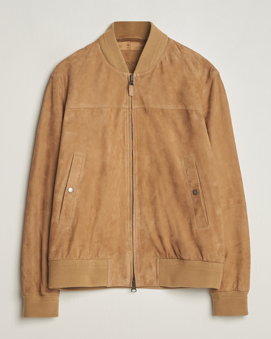 Heren | Jassen | GANT | Suede Bombar Jacket Dark Khaki