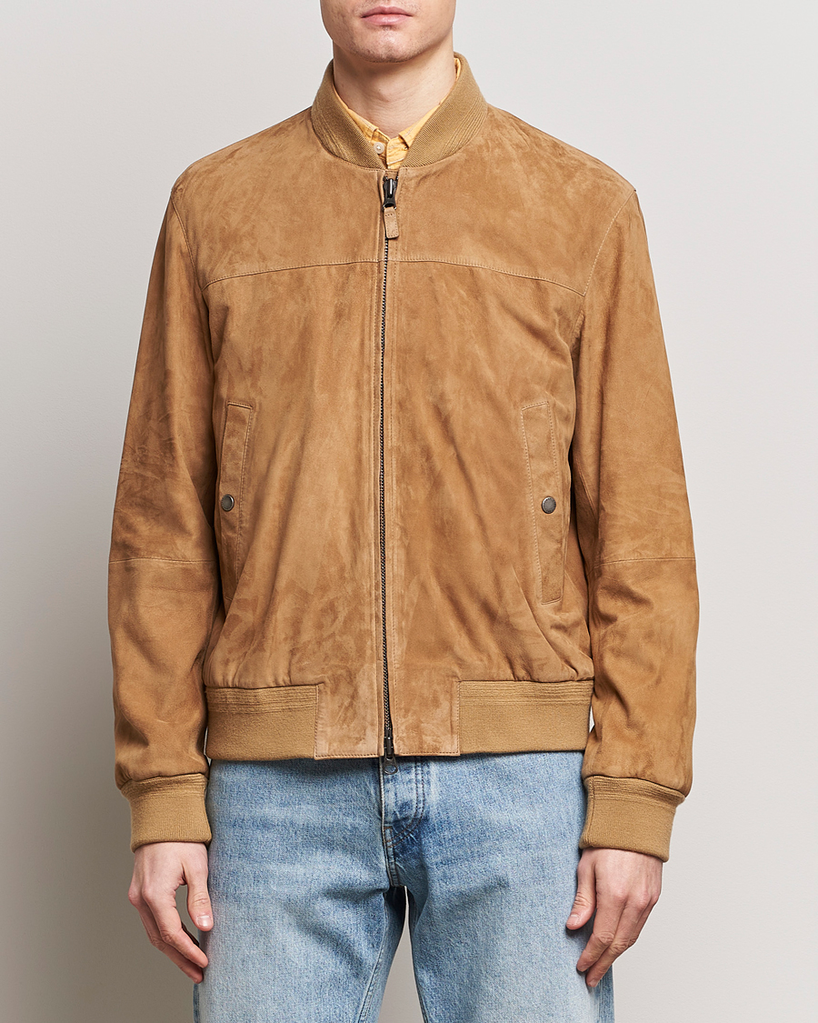 Heren | Sale | GANT | Suede Bombar Jacket Dark Khaki