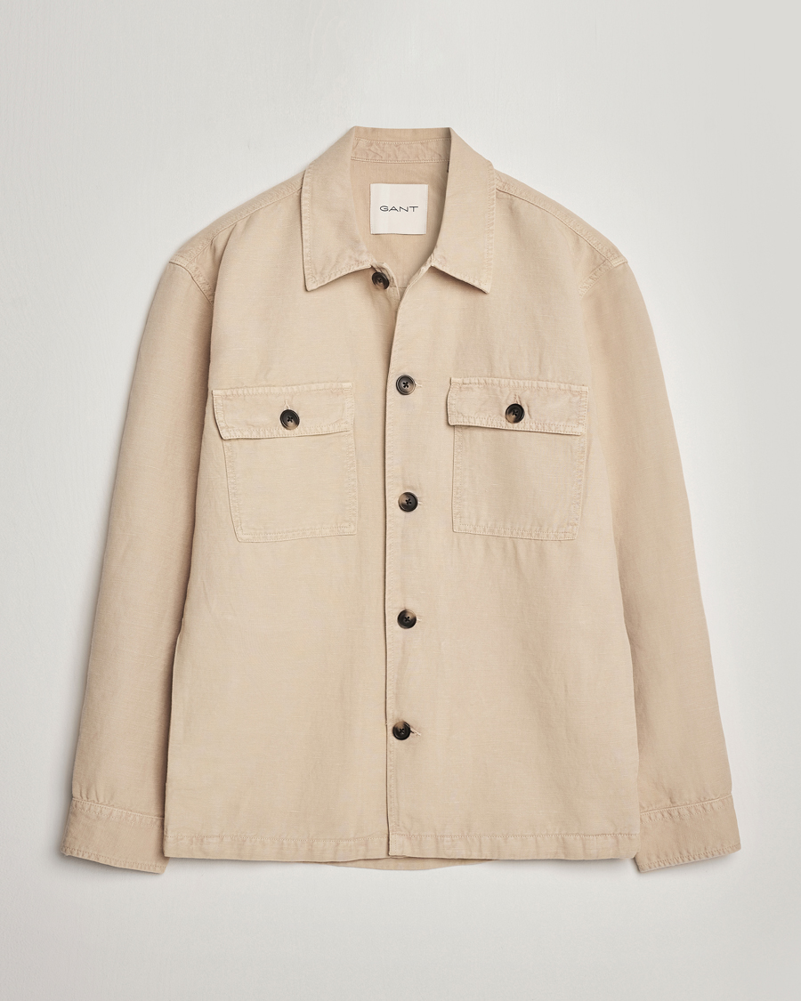 Heren | Overhemden | GANT | Linen/Cotton Twill Overshirt Dry Sand