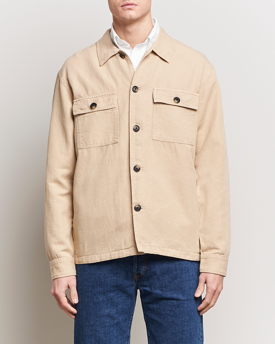 Men | Overshirts | GANT | Linen/Cotton Twill Overshirt Dry Sand