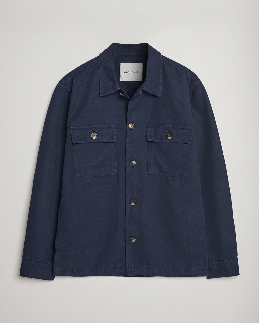 Heren | Overhemden | GANT | Linen/Cotton Twill Overshirt Marine