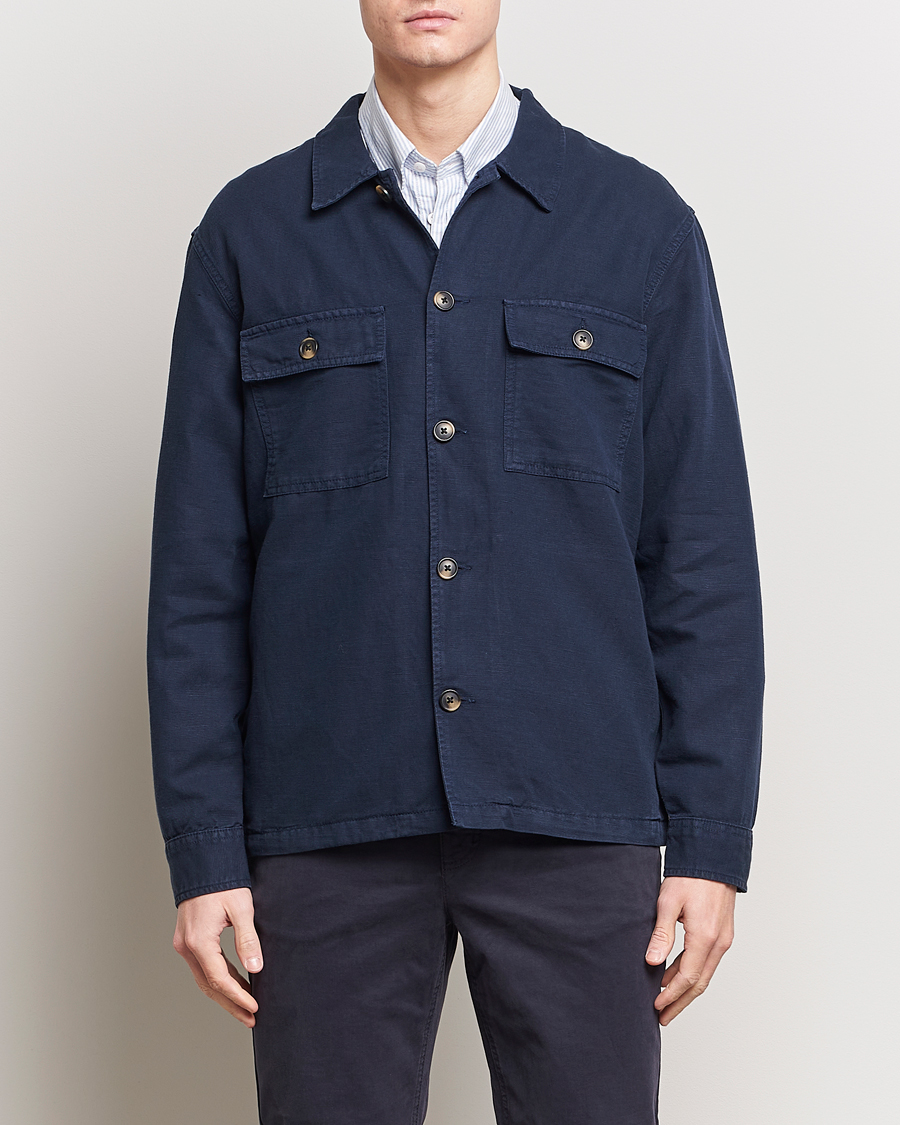 Heren | Overhemden | GANT | Linen/Cotton Twill Overshirt Marine