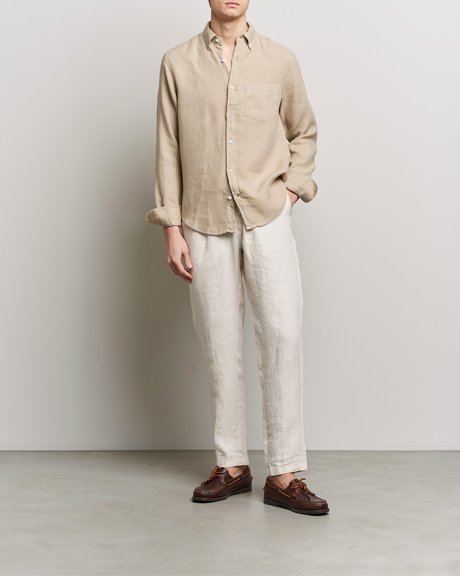 Heren | Overhemden | GANT | Regular Fit Garment Dyed Linen Shirt Concrete Beige