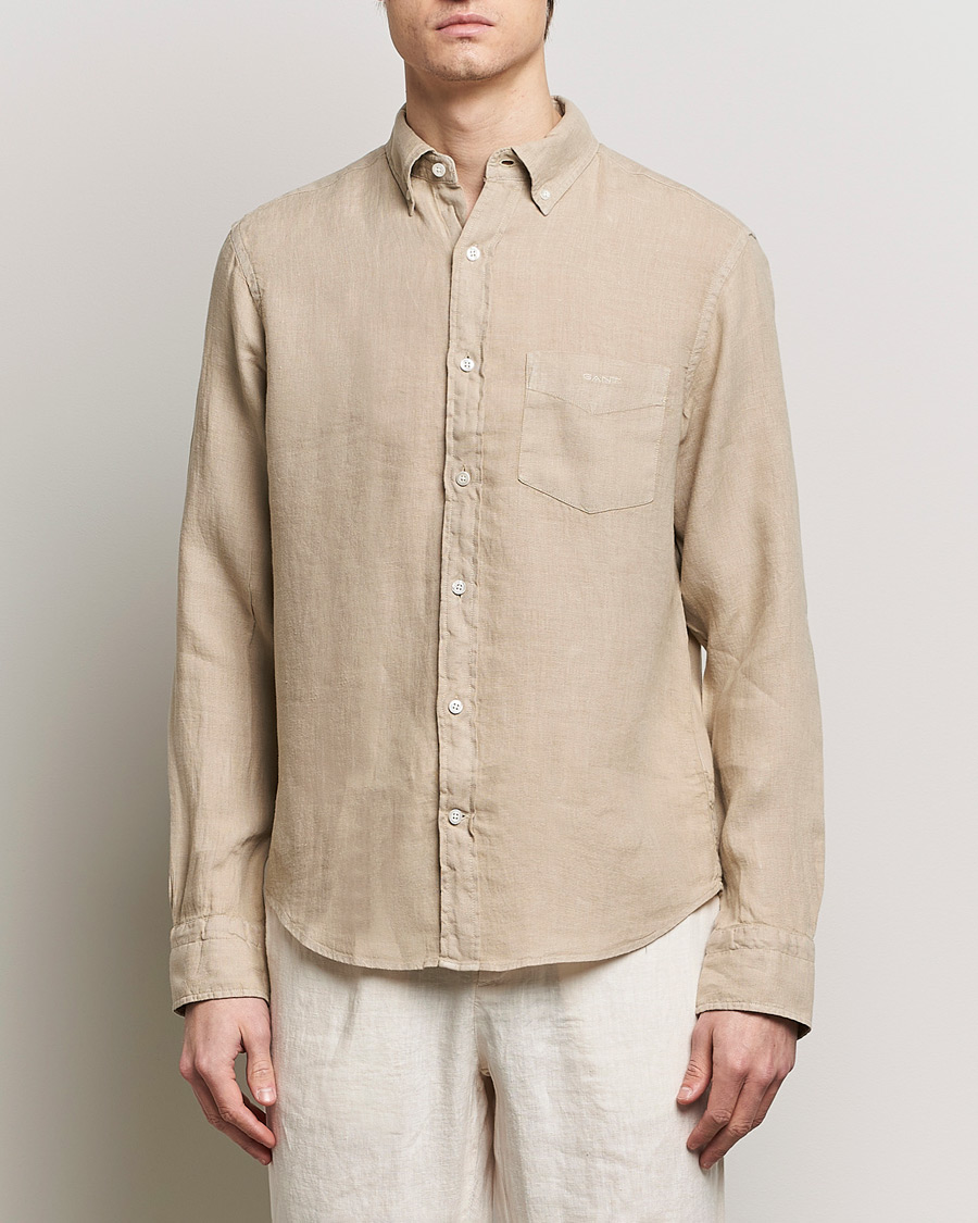 Heren | Overhemden | GANT | Regular Fit Garment Dyed Linen Shirt Concrete Beige