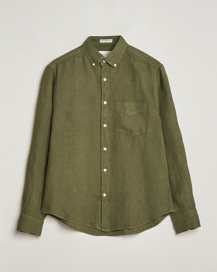Heren | Overhemden | GANT | Regular Fit Garment Dyed Linen Shirt Juniper Green