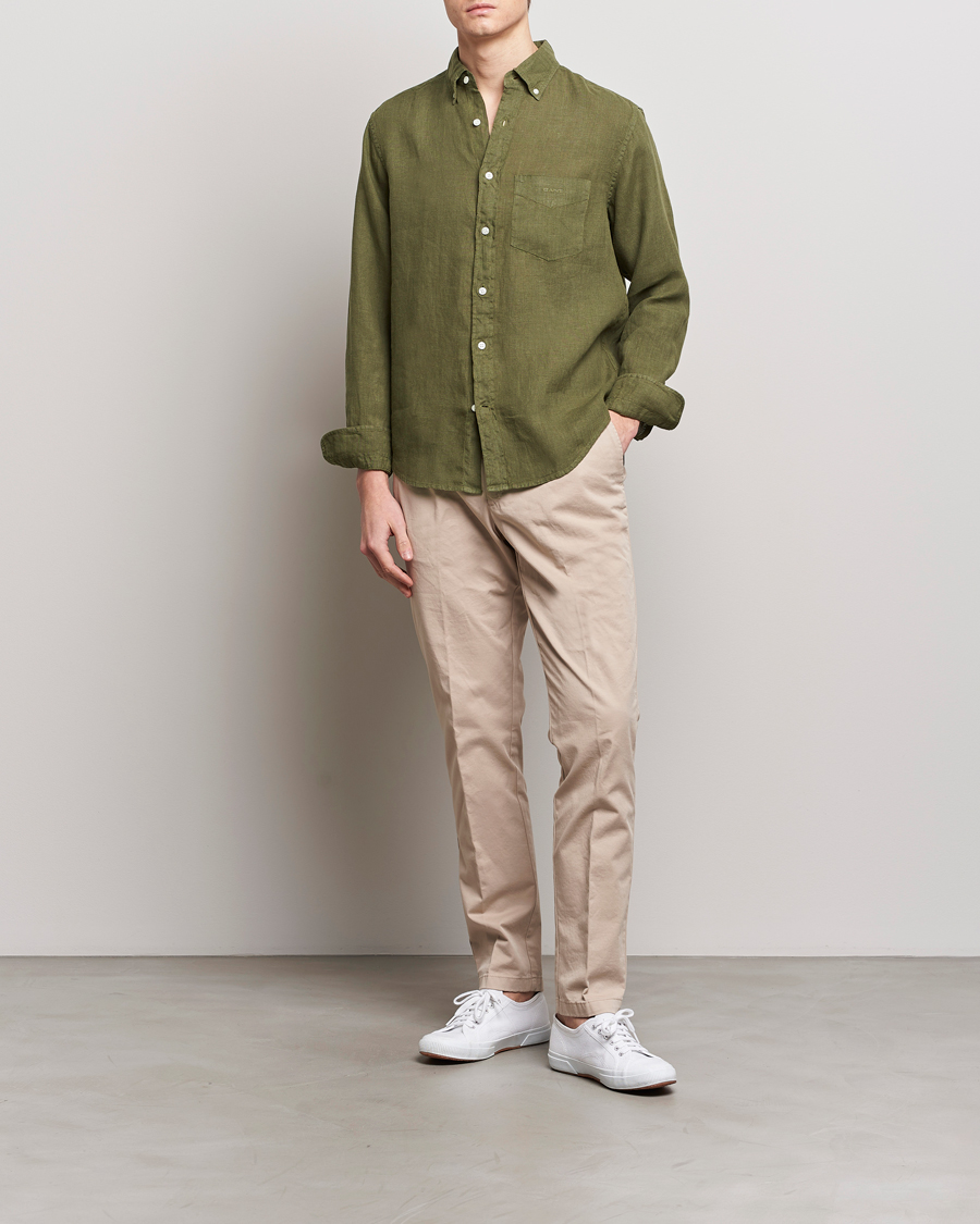 Heren | Overhemden | GANT | Regular Fit Garment Dyed Linen Shirt Juniper Green