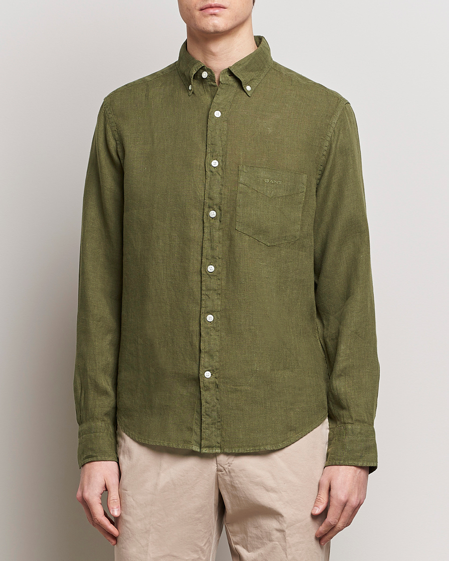 Heren | Casual | GANT | Regular Fit Garment Dyed Linen Shirt Juniper Green