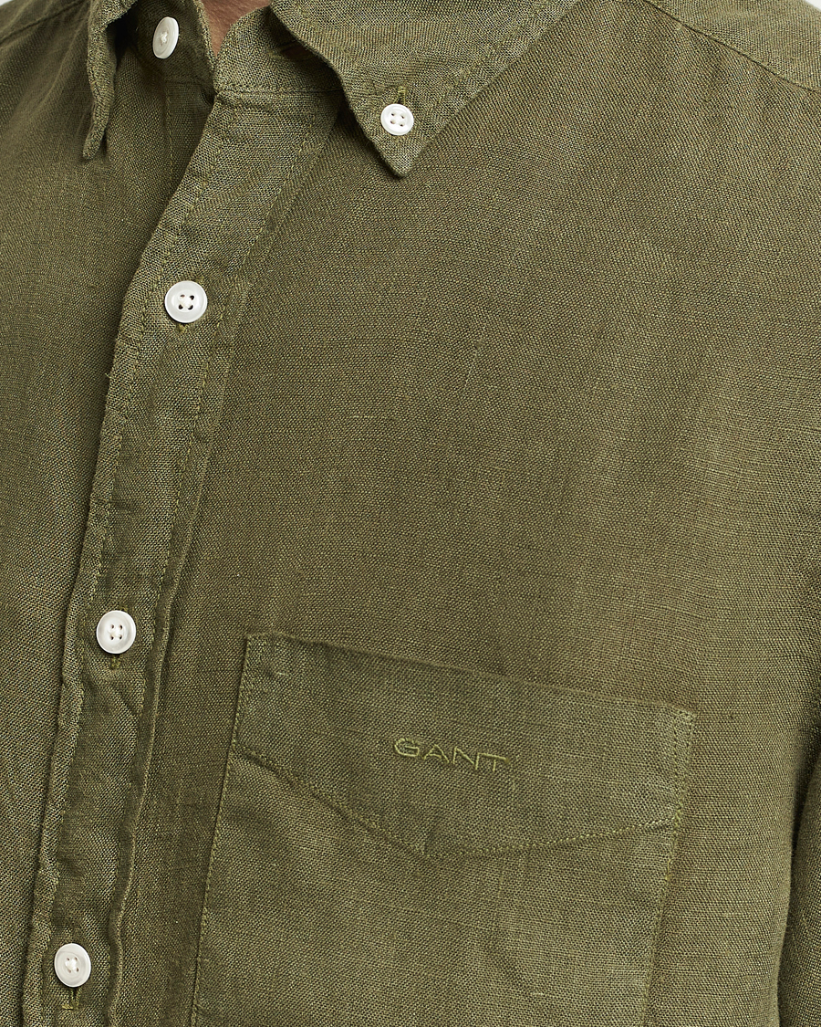 Heren | Overhemden | GANT | Regular Fit Garment Dyed Linen Shirt Juniper Green