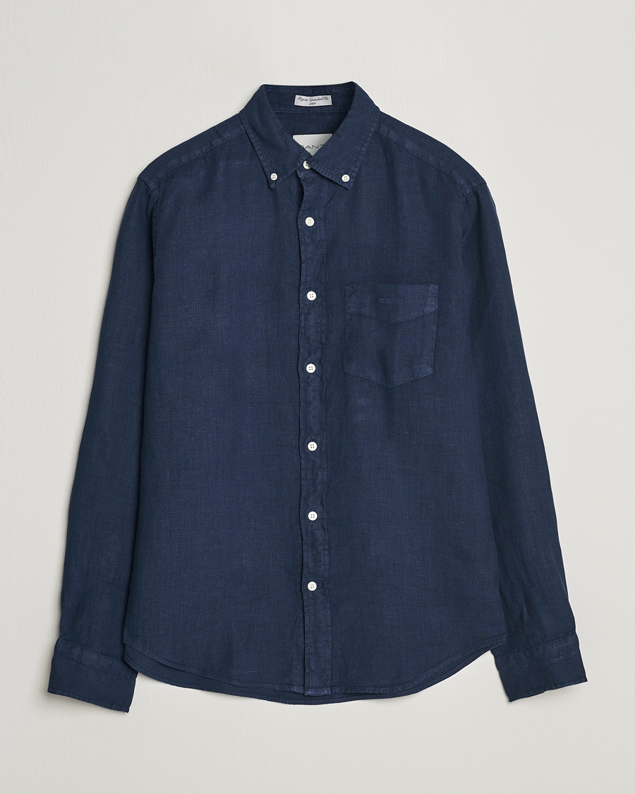 Heren | Overhemden | GANT | Regular Fit Garment Dyed Linen Shirt Marine