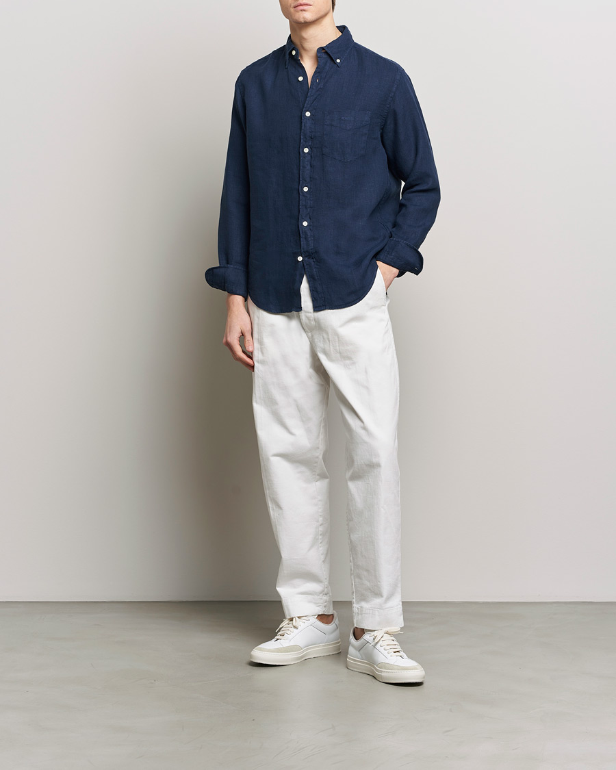 Heren | Overhemden | GANT | Regular Fit Garment Dyed Linen Shirt Marine