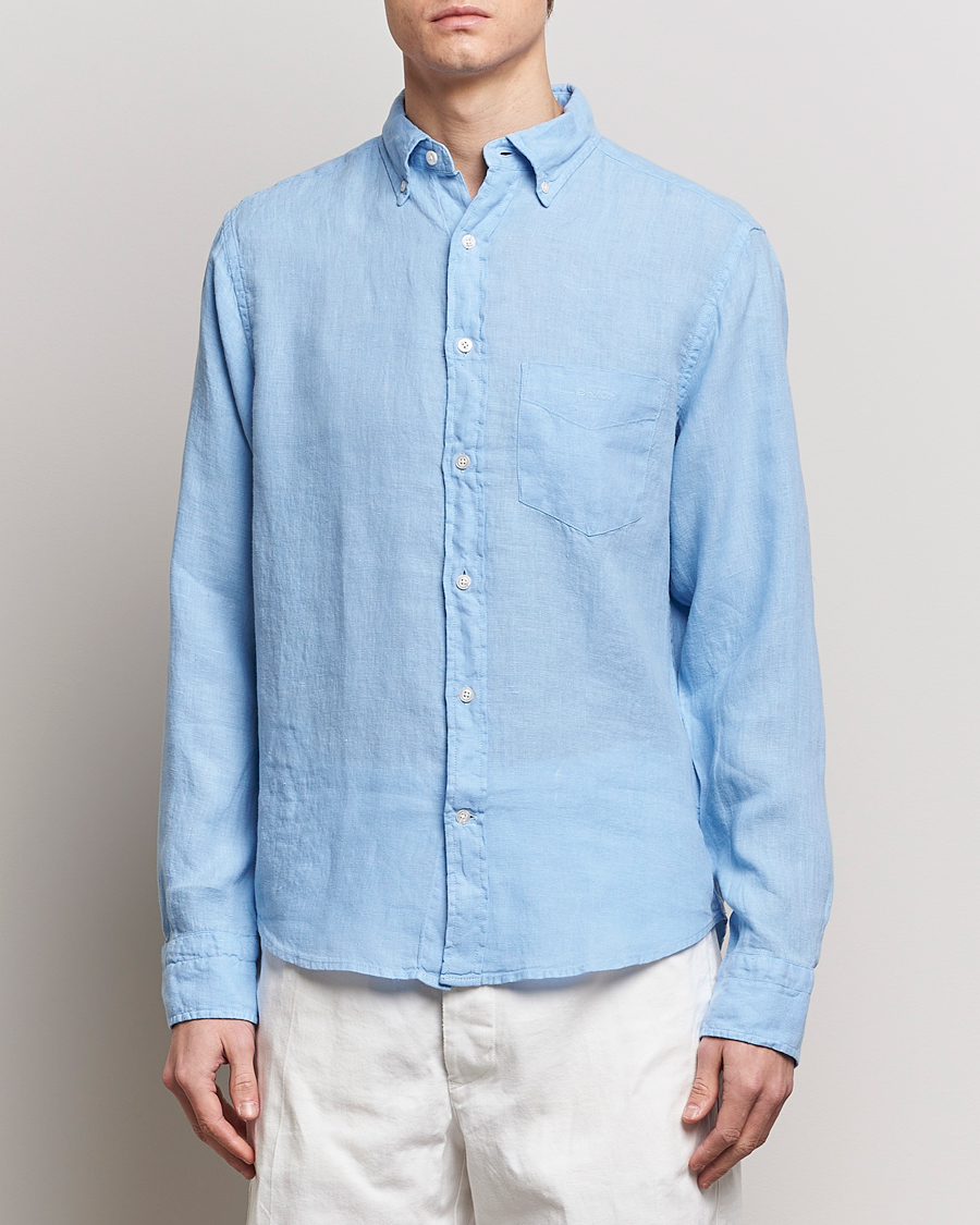 Heren | Linnen overhemden | GANT | Regular Fit Garment Dyed Linen Shirt Capri Blue