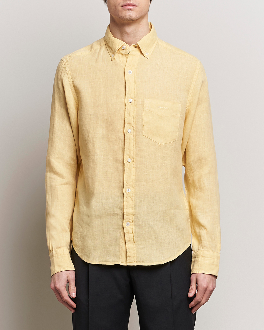 Heren | Linnen overhemden | GANT | Regular Fit Garment Dyed Linen Shirt Dusty Yellow