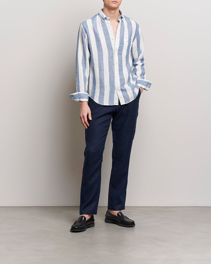 Heren | Overhemden | GANT | Regular Fit Bold Stripe Linen Shirt Blue/White