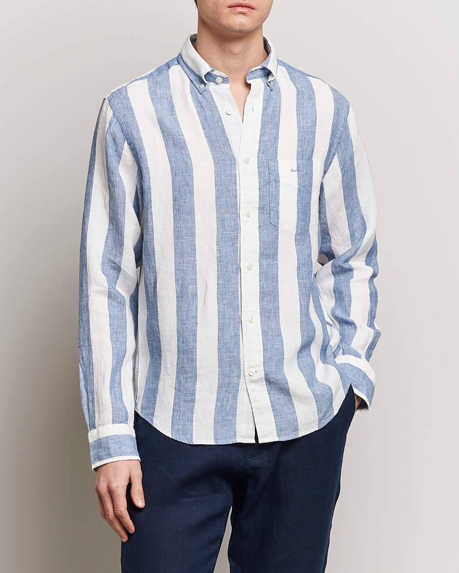 Heren |  | GANT | Regular Fit Bold Stripe Linen Shirt Blue/White