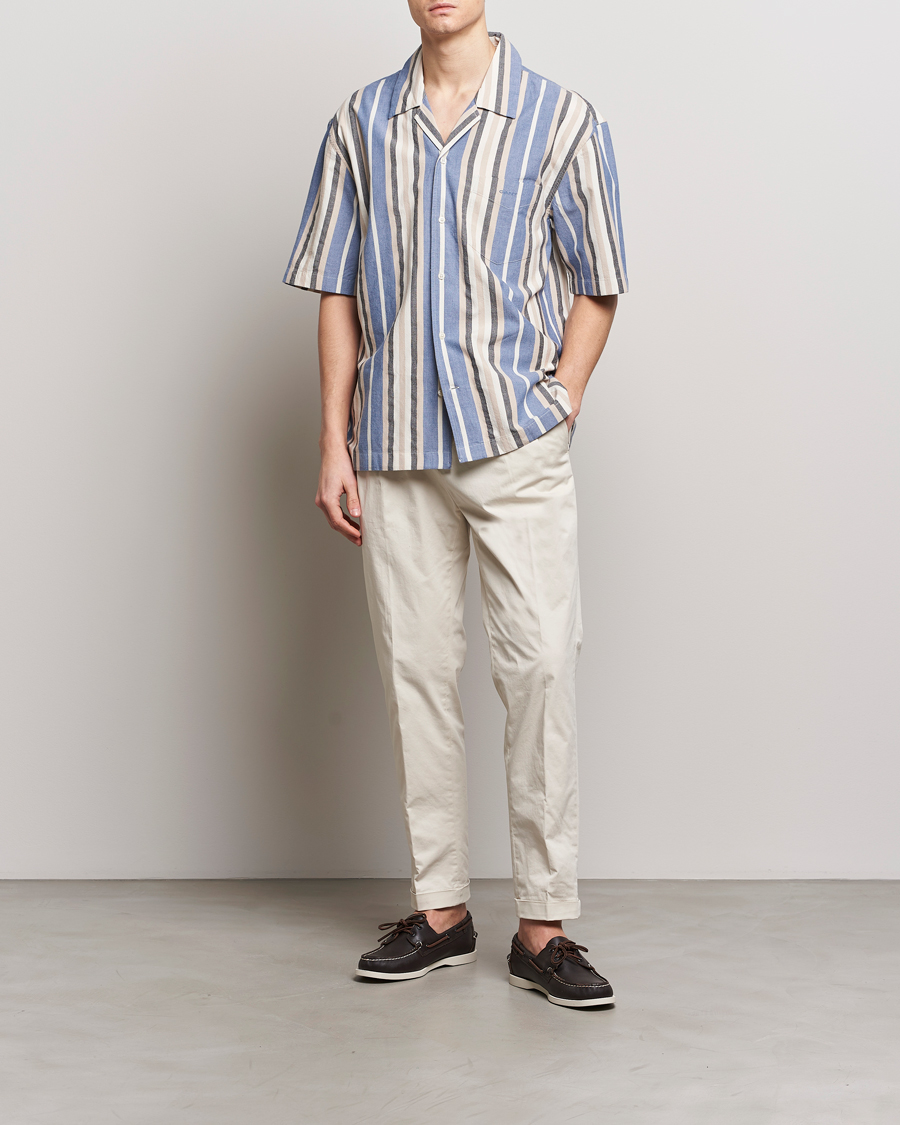 Heren | Overhemden | GANT | Relaxed Fit Wide Stripe Short Sleeve Shirt Rich Blue