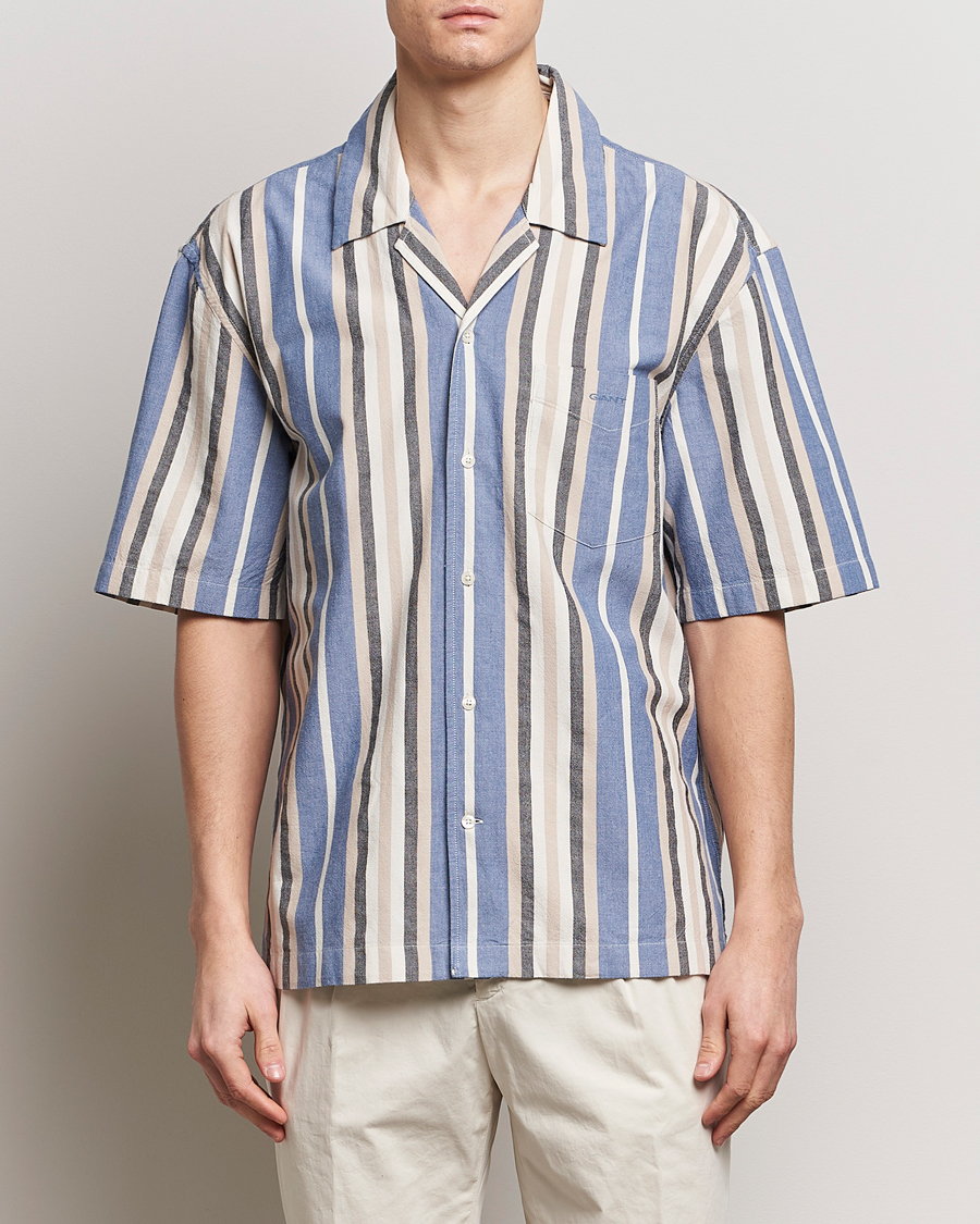 Heren | Overhemden | GANT | Relaxed Fit Wide Stripe Short Sleeve Shirt Rich Blue