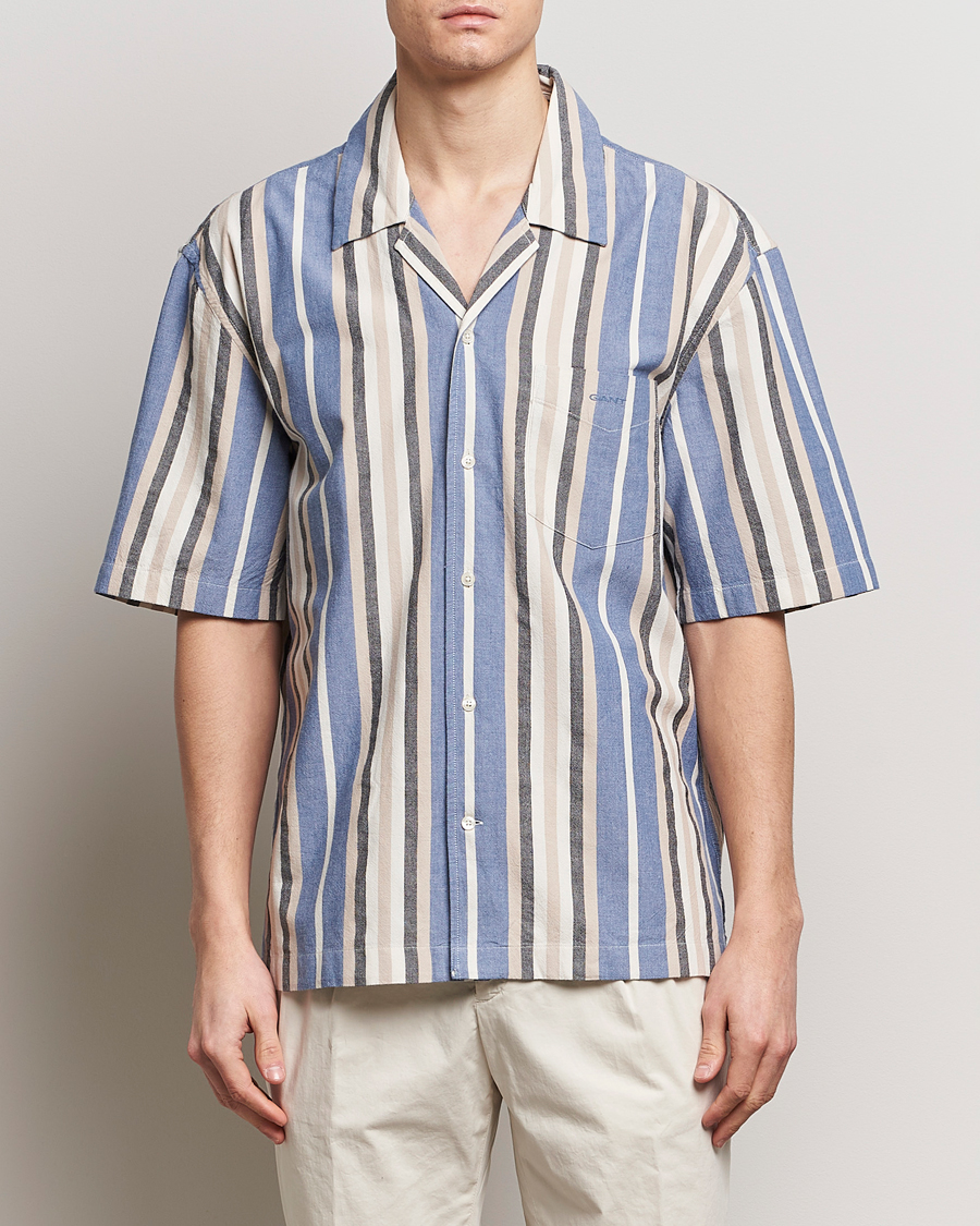 Heren | Casual | GANT | Relaxed Fit Wide Stripe Short Sleeve Shirt Rich Blue