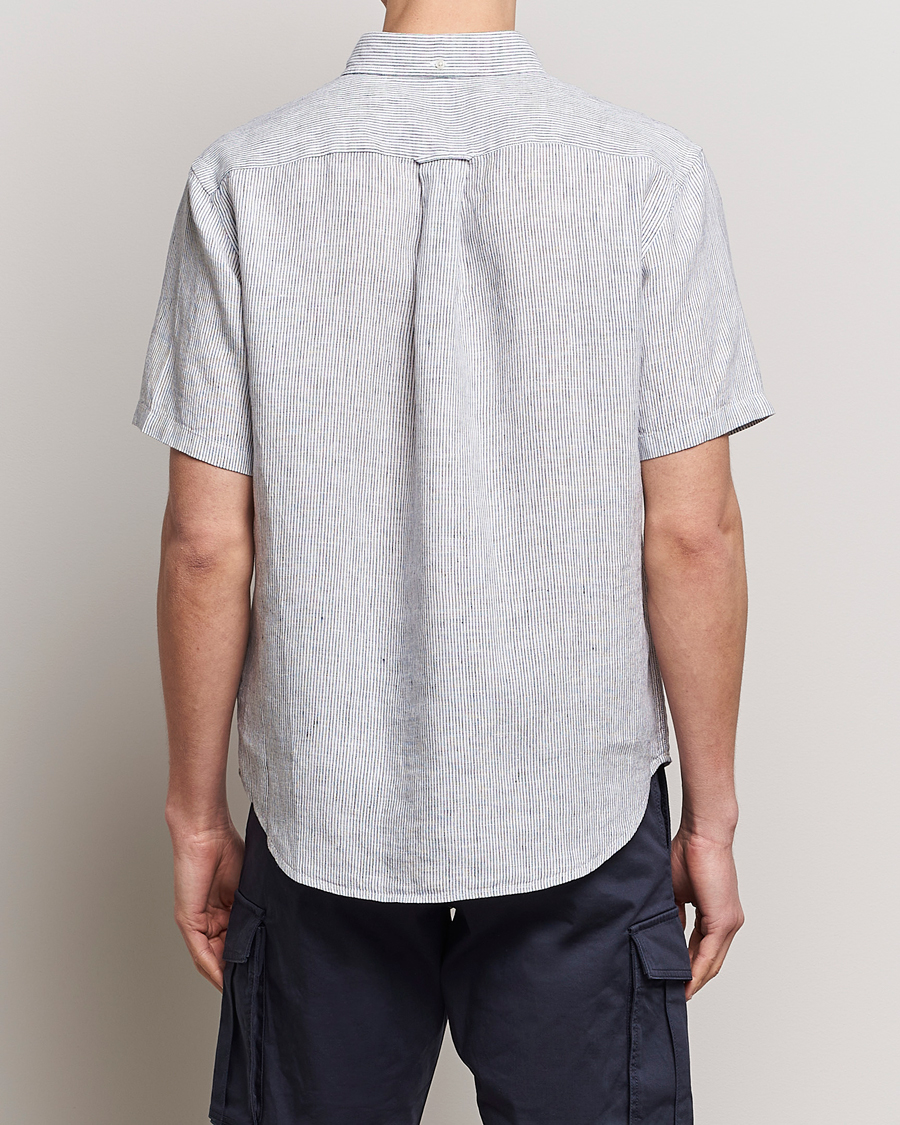 Heren | Overhemden | Gant | Regular Fit Striped Linen Short Sleeve Shirt White/Blue