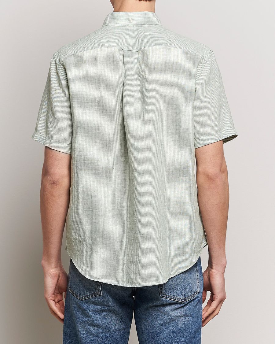 Heren | Overhemden | Gant | Regular Fit Striped Linen Short Sleeve Shirt Green/White