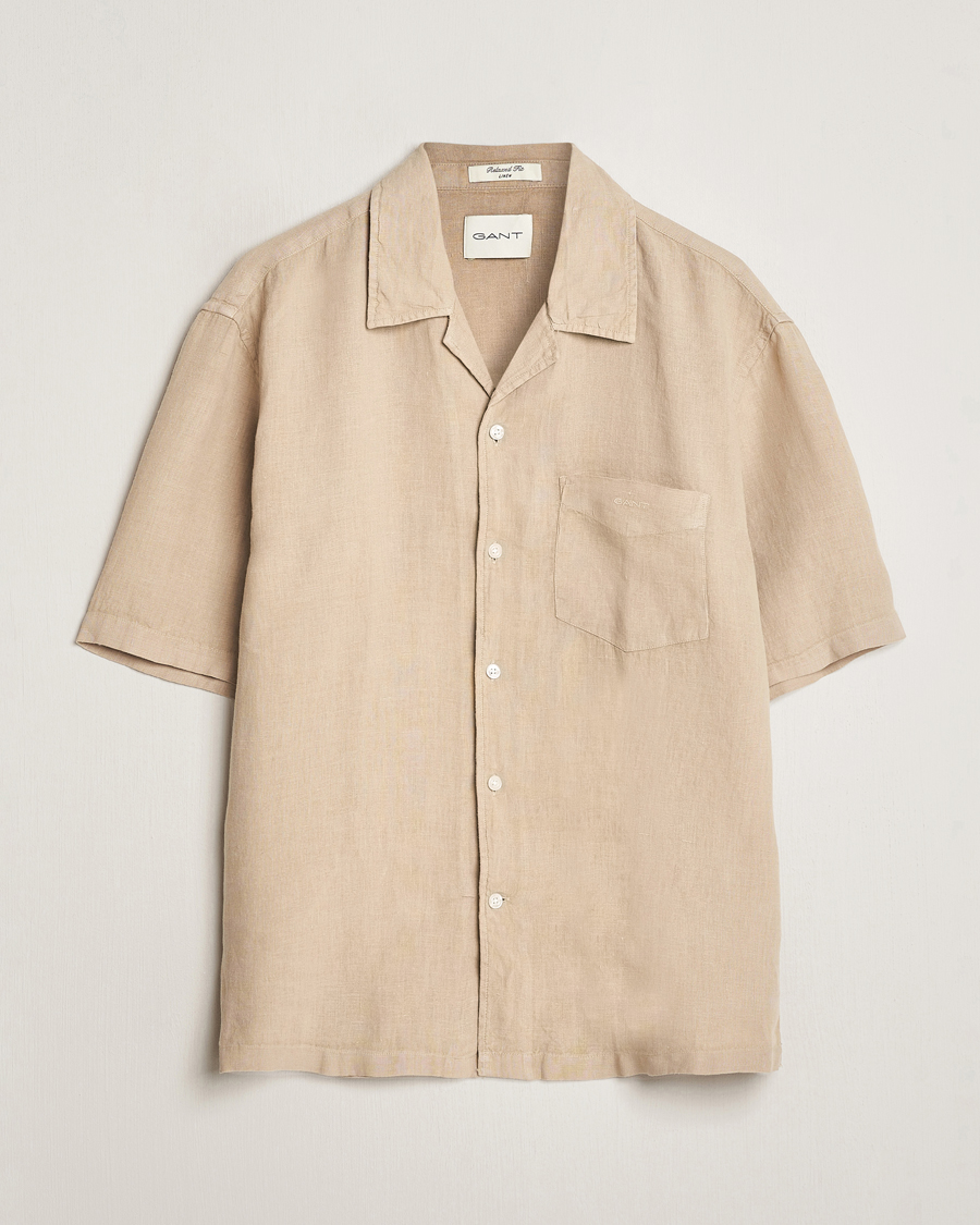 Heren | Overhemden | Gant | Relaxed Fit Linen Resort Short Sleeve Shirt Concrete Beige