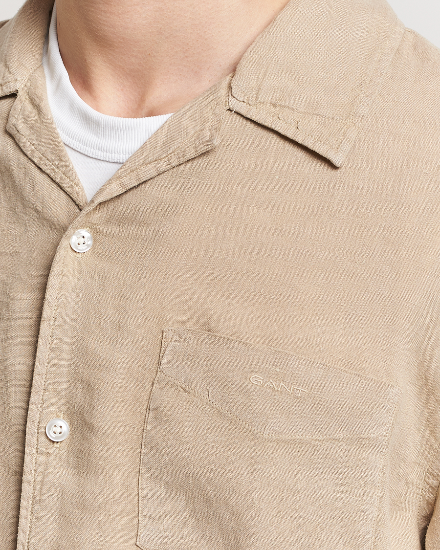 Heren | Overhemden | Gant | Relaxed Fit Linen Resort Short Sleeve Shirt Concrete Beige