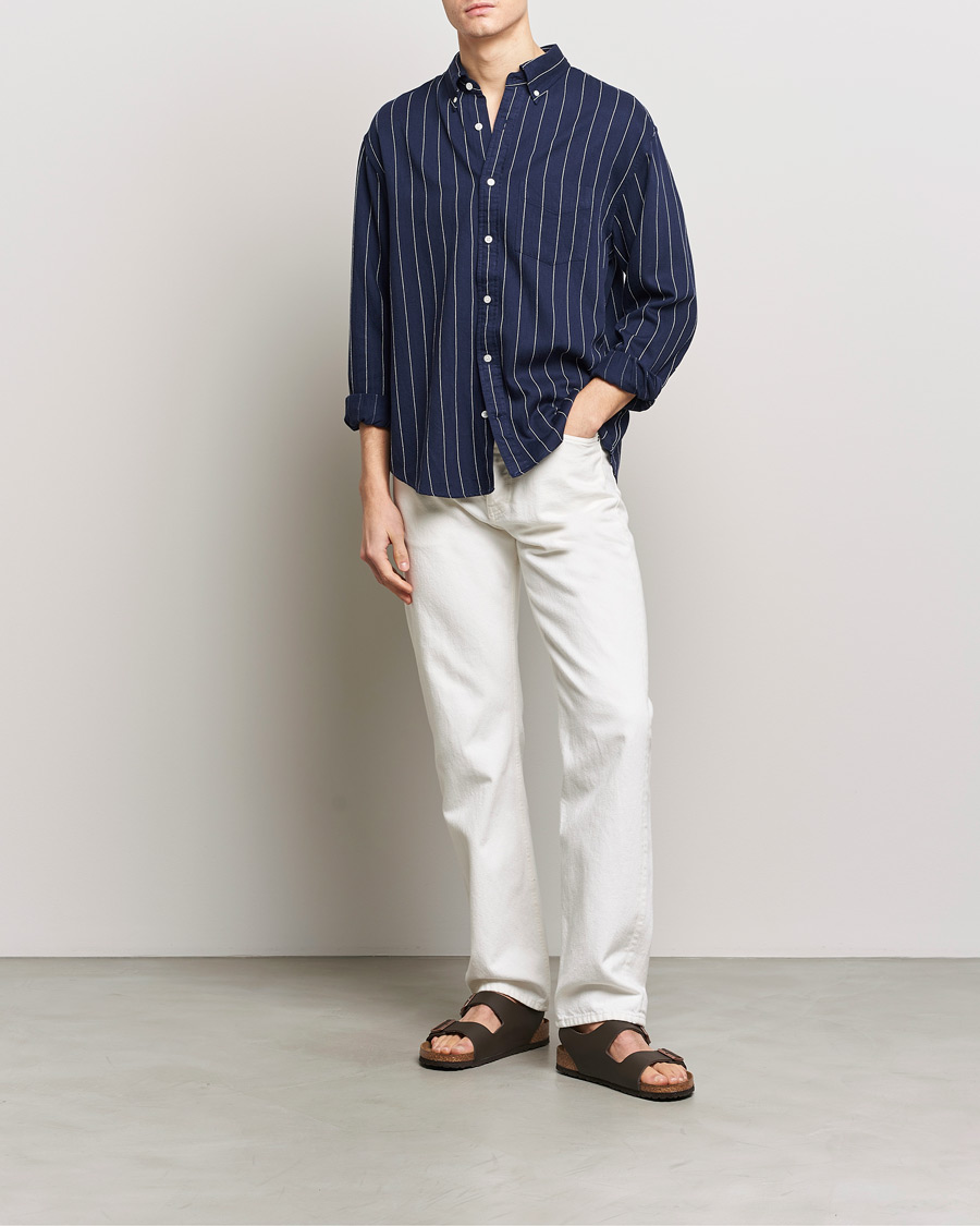 Heren | Overhemden | GANT | Relaxed Fit Slub Striped Shirt Classic Blue