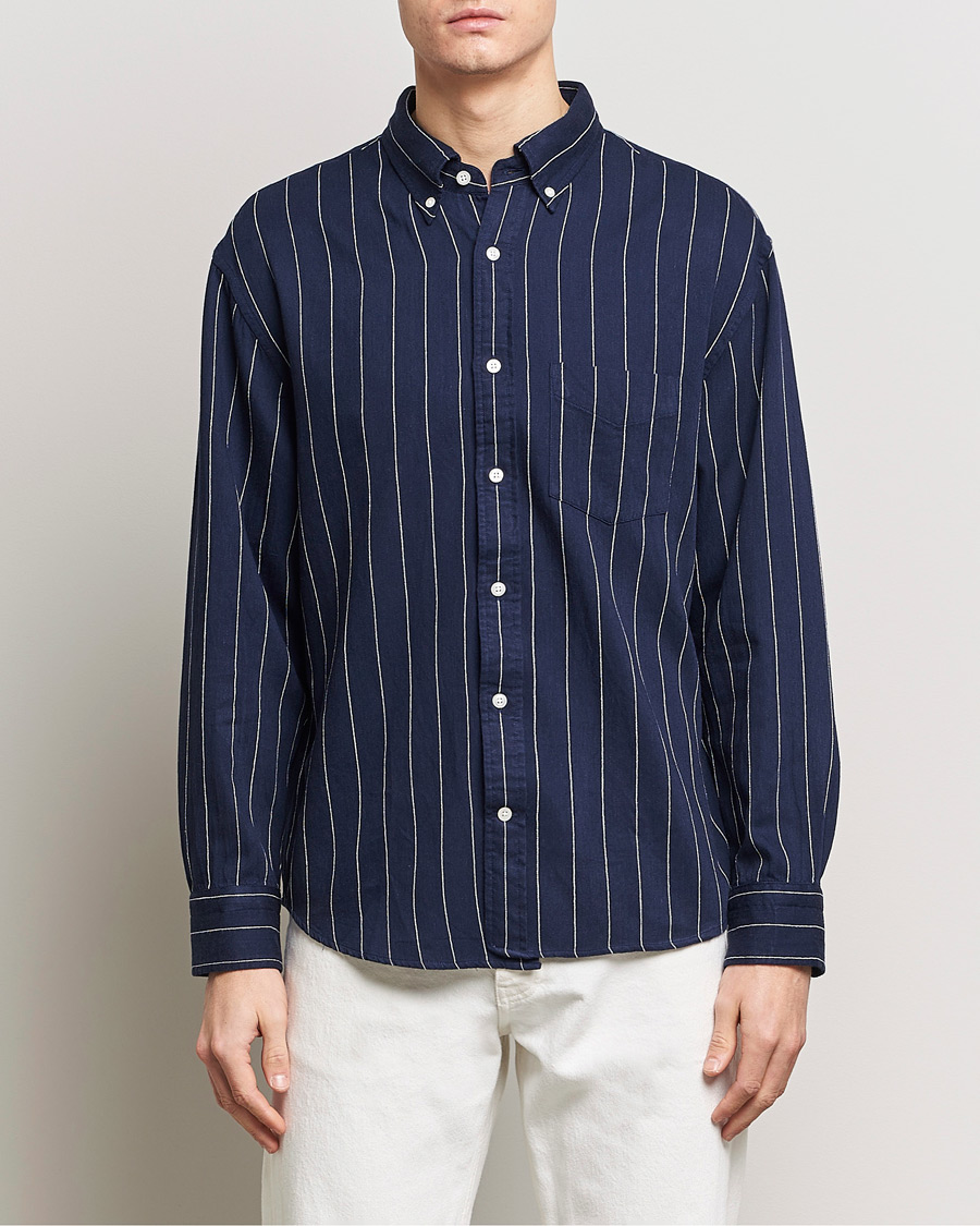 Heren |  | GANT | Relaxed Fit Slub Striped Shirt Classic Blue