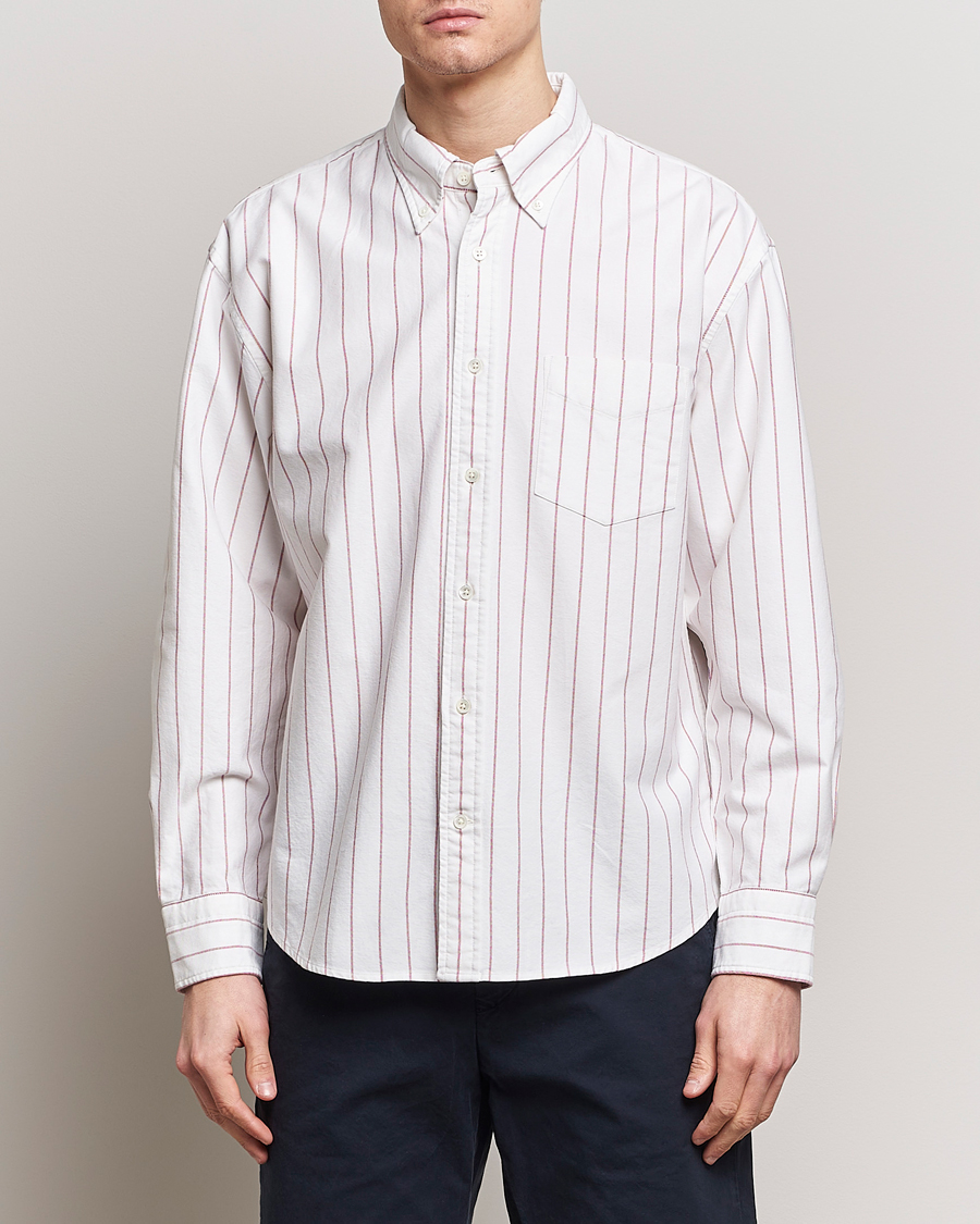 Heren | Overhemden | GANT | Relaxed Fit Heritage Striped Oxford Shirt White/Red